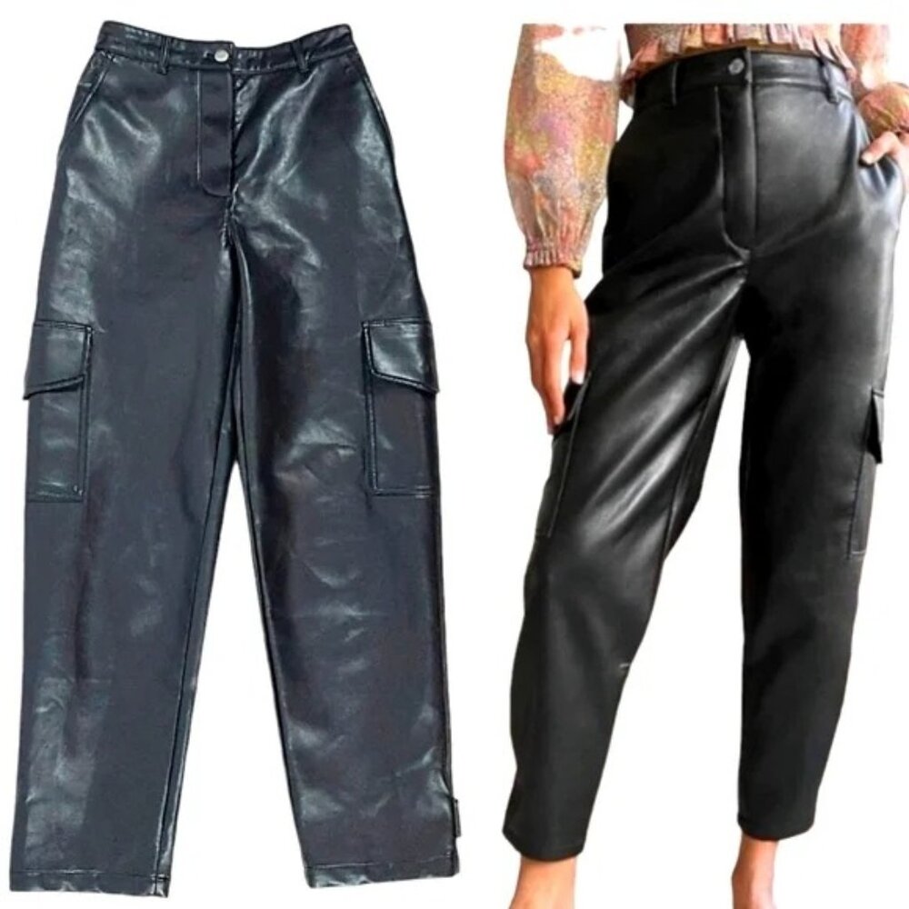 Aritzia Wilfred Black Modern Cargo Faux Leather Pants - Picture 3 of 12